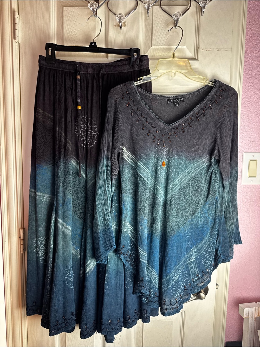 GreaterGood Ombre Blue-Grey Boho Top and Skirt Set s/m outfit